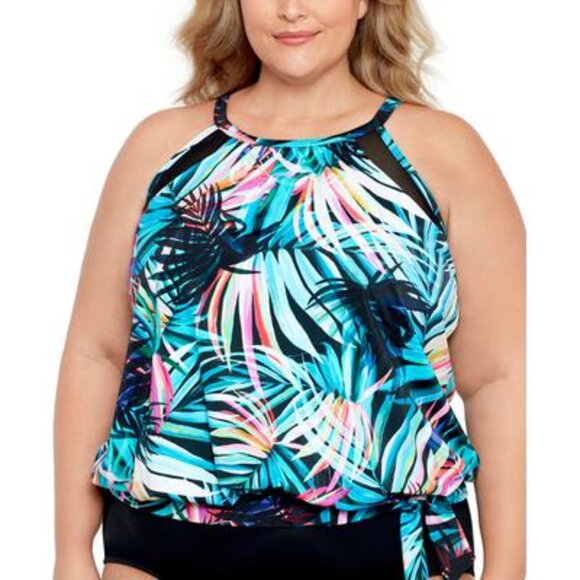 NWT Swim Solutions Women's High Neck Tie-Waist Tankini Top Size 20W $60 LLL391 - Picture 1 of 1